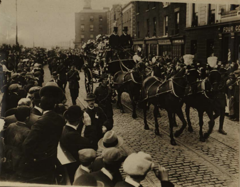 Thomas Ashes funeral procession in Dublin city centre after his death in September 1917