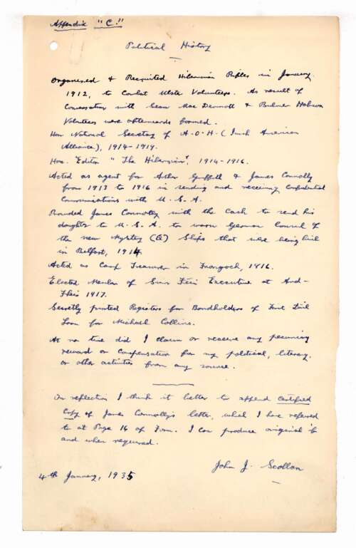 Extract of John Joseph Scollan statement 'Political History' (MSP34REF463)