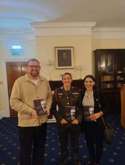 From left, Gerard Shannon, Comdt Claire Mortimer (OIC Military Archives) and Liz Gillis at the launch in the Officers Mess, Cathal Brugha Barracks